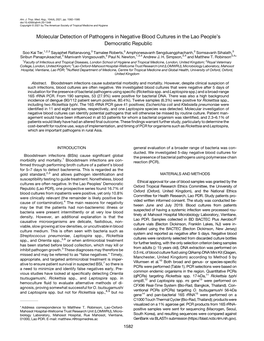 Molecular Detection of Pathogens in Negative Blood Cultures in the Lao People’S Democratic Republic