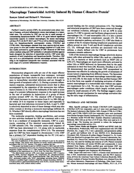 Macrophage Tumoricidal Activity Induced by Human C-Reactive Protein1