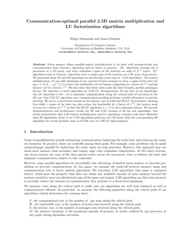 Communication-Optimal Parallel 2.5D Matrix Multiplication and LU Factorization Algorithms