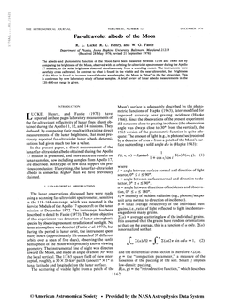 1976AJ 81.1162L the ASTRONOMICAL JOURNAL VOLUME 81, NUMBER 12 DECEMBER 1976 Far-Ultraviolet Albedo of the Moon R. L. Lucke, R. C