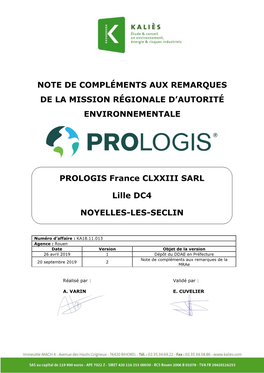 PROLOGIS France CLXXIII SARL Lille DC4 NOYELLES-LES-SECLIN