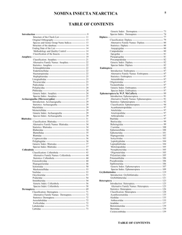 Nomina Insecta Nearctica Table of Contents