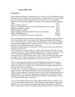 Decade 2000 to 2009 Development 2000 Harlingen Population