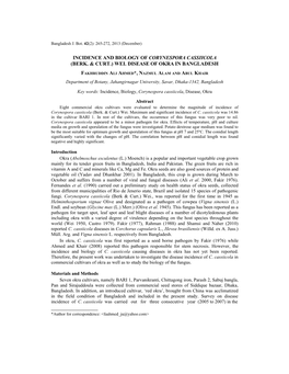 Incidence and Biology of Corynespora Cassiicola (Berk