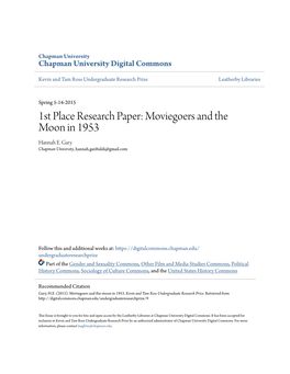 1St Place Research Paper: Moviegoers and the Moon in 1953 Hannah E