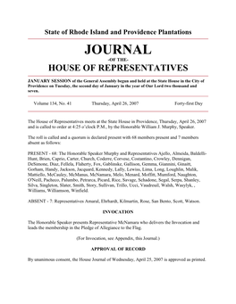 Journal -Of The- House of Representatives