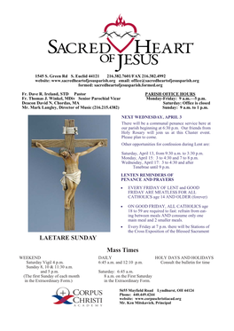 Mass Times LAETARE SUNDAY