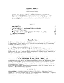 1. Introduction 1 2. T-Structures on Triangulated Categories 1 3