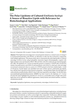 The Polar Lipidome of Cultured Emiliania Huxleyi: a Source of Bioactive Lipids with Relevance for Biotechnological Applications