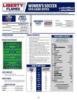 Women's Soccer Liberty Combined Team Statistics (As of Sep 09, 2018) All Games