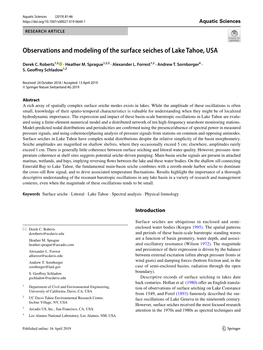 Observations and Modeling of the Surface Seiches of Lake Tahoe, USA