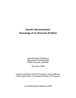 Genetic Discrimination: Genealogy of an American Problem