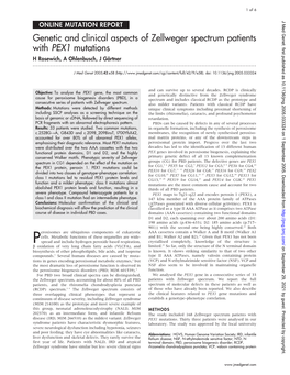 Genetic and Clinical Aspects of Zellweger Spectrum Patients with PEX1 Mutations H Rosewich, a Ohlenbusch, J Ga¨Rtner