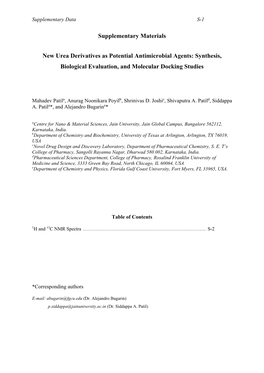 Supplementary Materials New Urea Derivatives As Potential