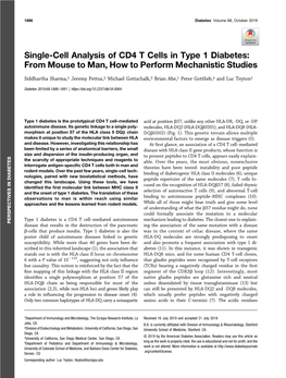 Single-Cell Analysis of CD4 T Cells in Type 1 Diabetes: from Mouse to Man, How to Perform Mechanistic Studies