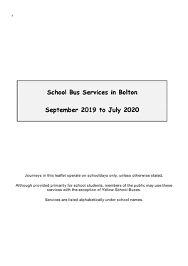 School Bus Services in Bolton September 2019 to July 2020
