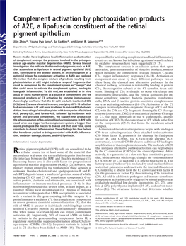 Complement Activation by Photooxidation Products of A2E, a Lipofuscin Constituent of the Retinal Pigment Epithelium