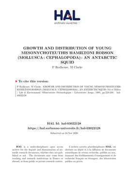 MESONYCHOTEUTHIS HAMILTONI ROBSON (MOLLUSCA : CEPHALOPODA) : an ANTARCTIC SQUID P Rodhouse, M Clarke