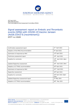 Signal AR on Embolic and Thrombotic Events with COVID-19 Vaccine