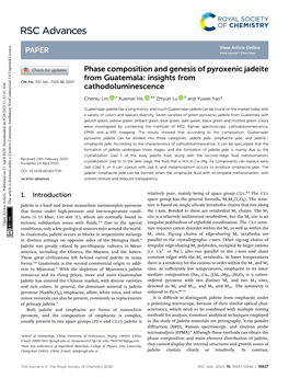 Phase Composition and Genesis of Pyroxenic Jadeite from Guatemala: Insights from Cite This: RSC Adv., 2020, 10,15937 Cathodoluminescence