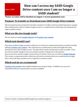 How Can I Access My SASD Google Drive Content Once I Am No Longer A