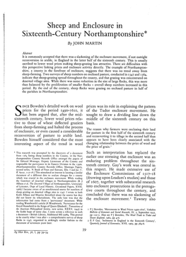 Sheep and Enclosure in Sixteenth-Century Northamptonshire* by JOHN MARTIN