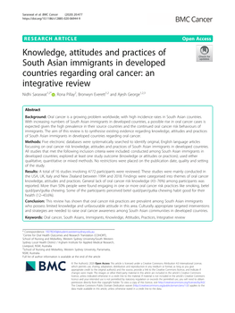 Knowledge, Attitudes and Practices of South Asian Immigrants in Developed Countries Regarding Oral Cancer: an Integrative Review