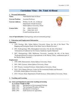 Curriculum Vitae – Dr. Talal Al-Hosni