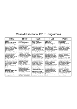 Venerdì Piacentini 2015: Programma