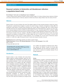 Seasonal Variation in Escherichia Coli Bloodstream Infection: a Population-Based Study