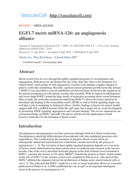 EGFL7 Meets Mirna-126: an Angiogenesis Alliance
