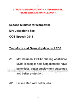 1 Second Minister for Manpower Mrs Josephine Teo COS Speech 2018 Transform and Grow