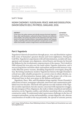 Noam Chomsky, Yugoslavia: Peace, War and Dissolution , Davor Džalto (Ed.), Pm Press, Oakland, 2018