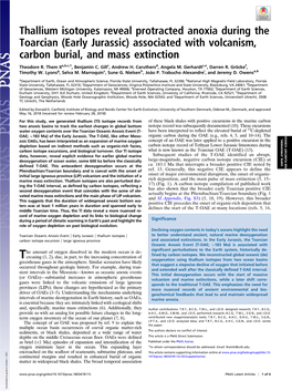 Thallium Isotopes Reveal Protracted Anoxia During the Toarcian (Early Jurassic) Associated with Volcanism, Carbon Burial, and Mass Extinction