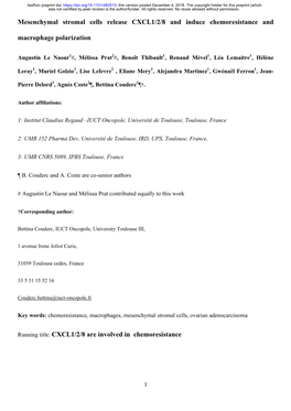 Mesenchymal Stromal Cells Release CXCL1/2/8 and Induce Chemoresistance And