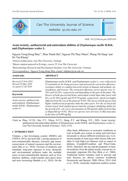 Acute Toxicity, Antibacterial and Antioxidant Abilities of Elephantopus Mollis H.B.K