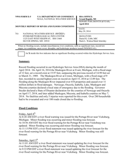 Summary Record Flooding Occurred in Our Hydrologic Service Area (HSA