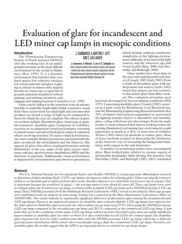 Evaluation of Glare for Incandescent and LED Miner Cap Lamps in Mesopic Conditions Introduction J