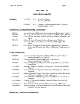 Andrew B. Newberg Page 1 Curriculum Vitae