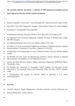 The Anaerobic Digestion Microbiome: a Collection of 1600 Metagenome-Assembled Genomes Shows High Species Diversity Related to Me