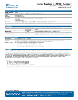 Human Tryptase Γ‑1/TPSG1 Antibody Antigen Affinity-Purified Polyclonal Goat Igg Catalog Number: AF1667