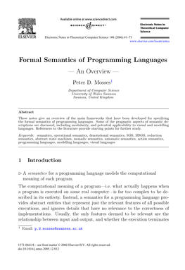 Formal Semantics of Programming Languages —Anoverview—