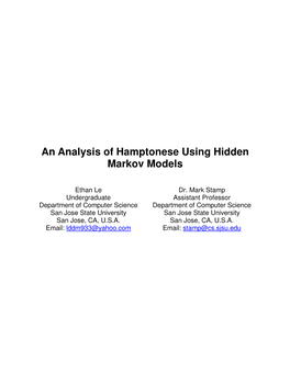 An Analysis of Hamptonese Using Hidden Markov Models