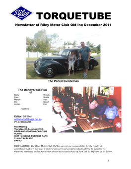 TORQUETUBE Newsletter of Riley Motor Club Qld Inc December 2011