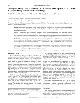 Analgesic Drug Use Associated with Statin Prescription – a Cross- Sectional Study in Primary Care Settings D