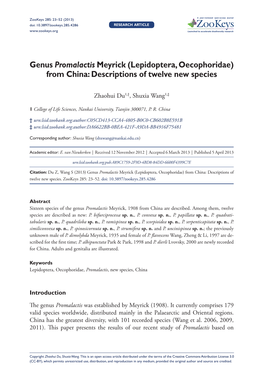 Genus Promalactis Meyrick (Lepidoptera, Oecophoridae) from China: Descriptions of Twelve New Species