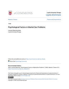 Psychological Factors in Marital Sex Problems