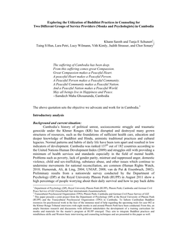 Exploring the Utilization of Buddhist Practices in Counseling for Two Different Groups of Service Providers (Monks and Psychologists) in Cambodia