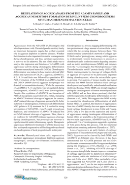 Regulation of Aggrecanases from the Adamts Family and Aggrecan Neoepitope Formation During in Vitro Chondrogenesis of Human Mesenchymal Stem Cells S