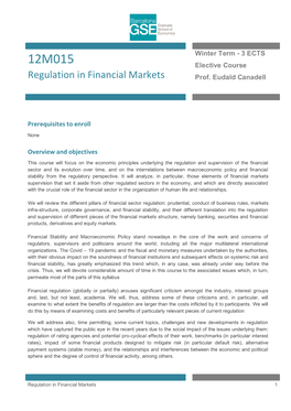 Regulation in Financial Markets Prof